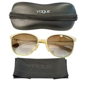 VOGUE Womens Polarized Sunglasses Gold Beige Round Metal Frame